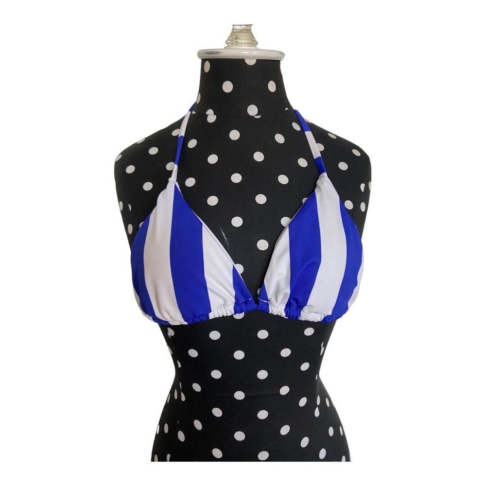 Heat Womens Bikini Top Sz S Royal Blue White String Padded‎ Removable Pads